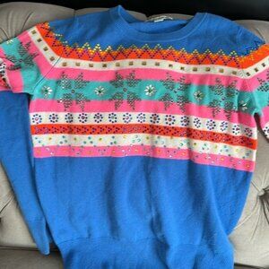 Autumn Cashmere Xs Embellished Crew Neck Blue Sweater 100